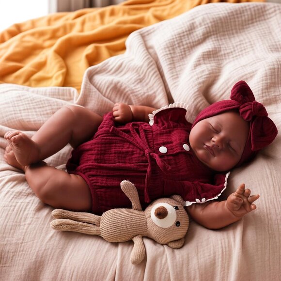 20 Inch Reborn Baby Doll Black Girl Realistic Soft Newborn Toy Gift for Kids - Picture 5 of 9